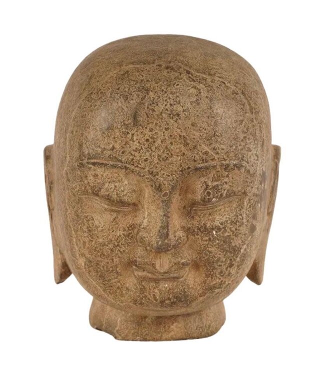 Testa di Buddha in Pietra Intagliata a Mano