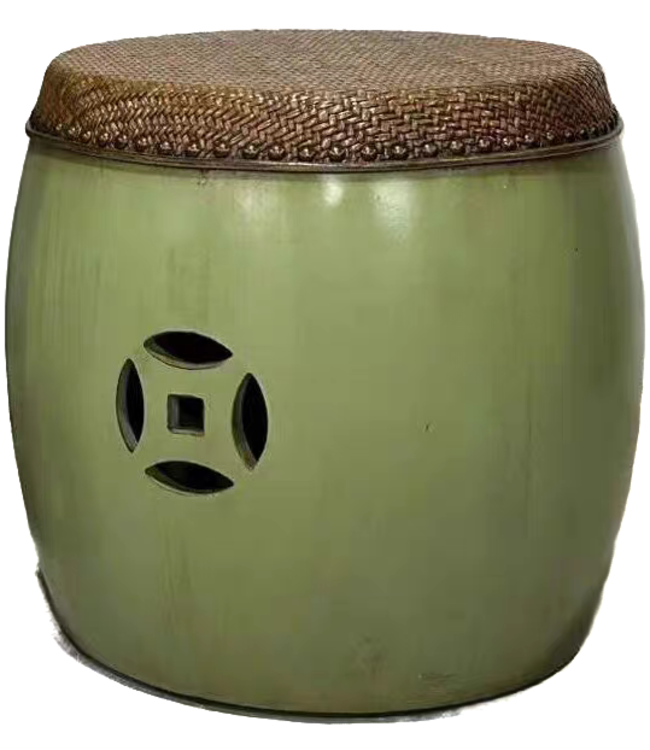 Chinese Bijzettafel Bamboe Vintage Groen D39xH41cm