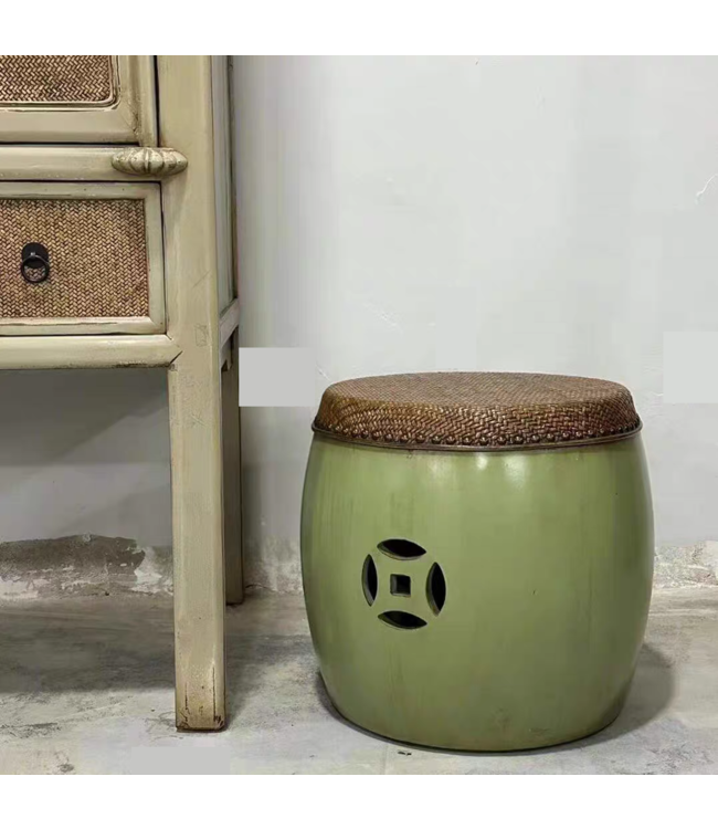 Chinese Bijzettafel Bamboe Vintage Groen D39xH41cm