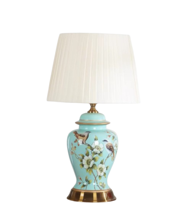 Lampada da Tavolo Cinese Blu Magnolia Fatto a Mano - Aeliana D30xA48cm