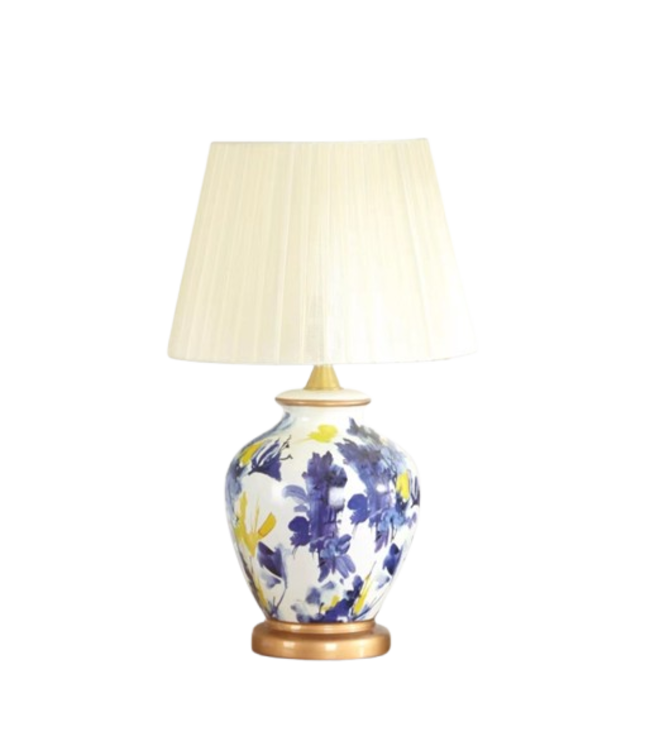Lampe de Table en Porcelaine Blanc Abstrait Fleurs Fait Main - Aerin D30xH48cm
