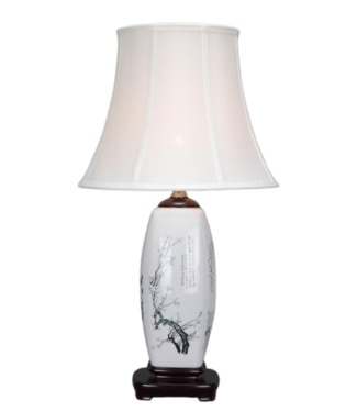 Fine Asianliving Chinese Table Lamp Porcelain White Blossom Branches D40xH72cm