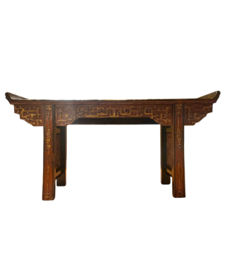 Fine Asianliving Antike Chinesische Konsole Altartisch Braun Gold Rot Hangeschnitzt B195xT43xH92cm