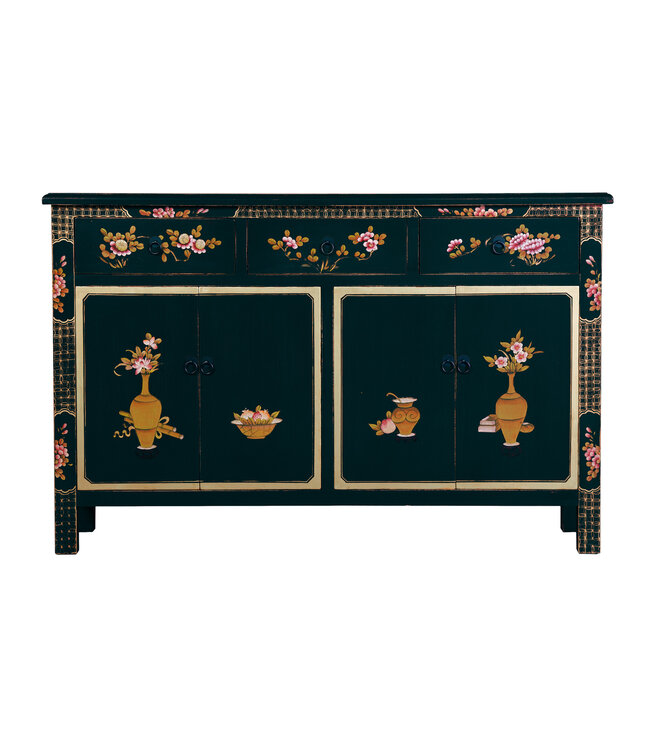 Buffet Chinois Noir Peint à la Main L140xP34xH90cm