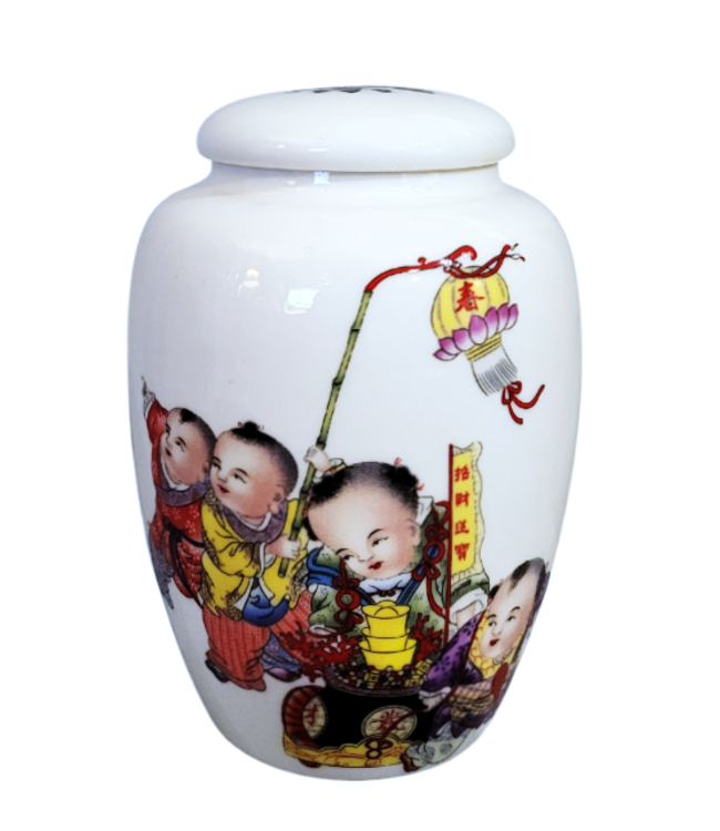 Chinese Tea Container Porcelain Playful Chinese Children