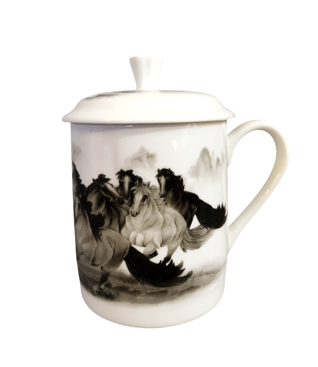 Chinese Theebeker met Deksel Porselein Paarden