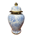 Tarro de Jengibre Chino Porcelana Azul Blanco Oro Flores Hecho a Mano D18xAl32cm