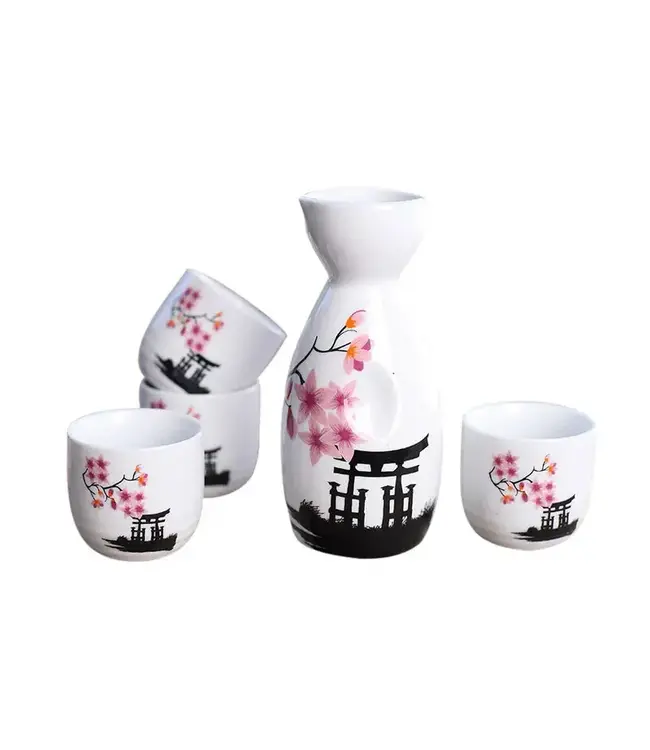 Juego de Sake en Caja de Regalo Templo japonés Sakura Hecho a Mano - Jinja Juego/5