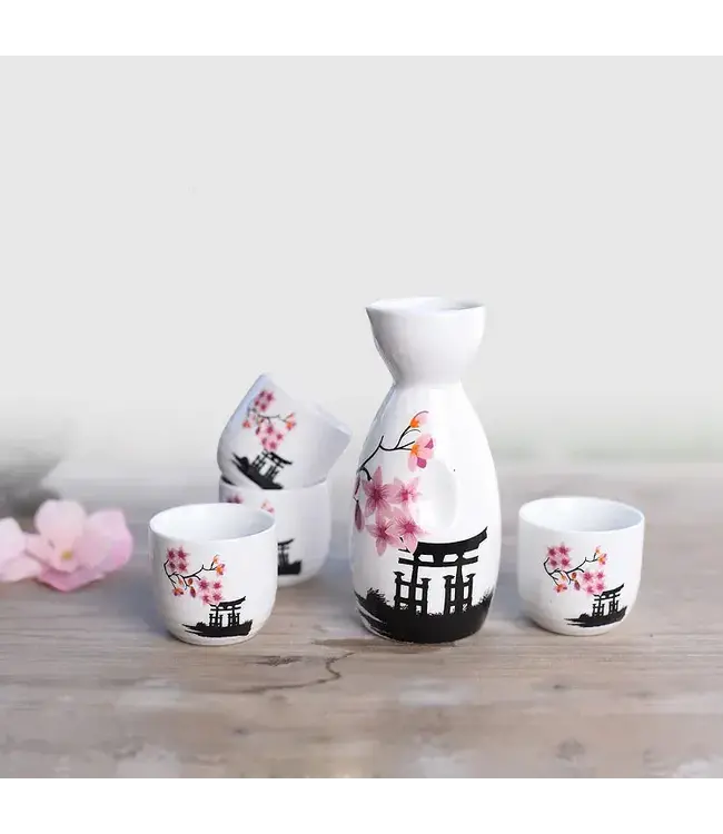 Sake Set Geschenkbox Japanischer Tempel Sakura Handgemacht - Jinja Set/5