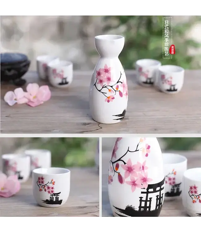 Sake Set Geschenkbox Japanischer Tempel Sakura Handgemacht - Jinja Set/5