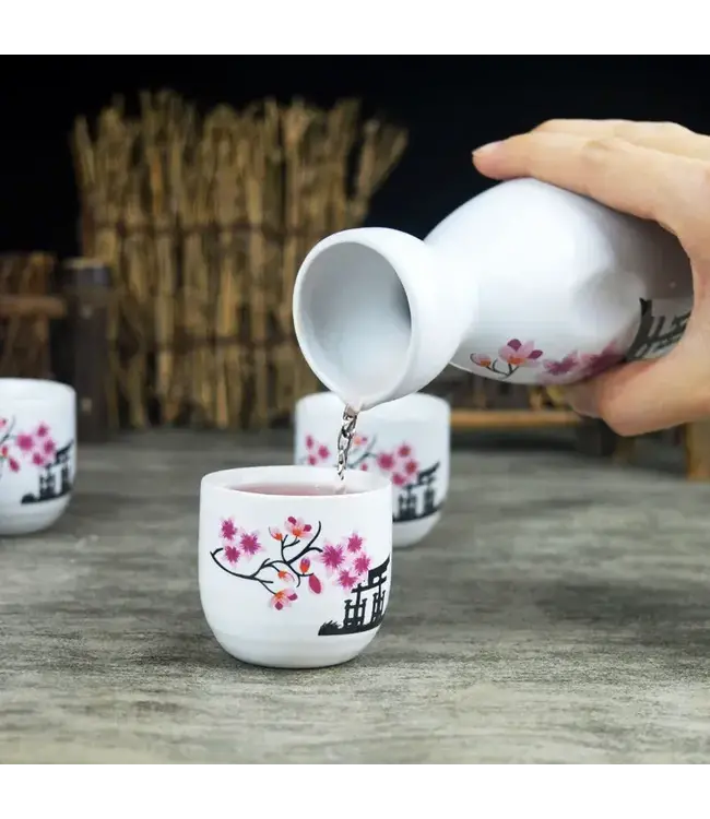 Sake Set Giftbox Japanese Temple Sakura Handmade - Jinja Set/5