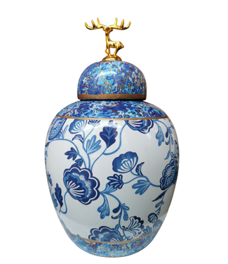 Fine Asianliving Chinese Gemberpot Porselein Blauw Wit Rendier Handgemaakt D20xH27cm