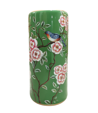 Fine Asianliving Keramik Regenschirmständer Vase Grün Vögel Handgefertigt - Berwyn D20xH45cm