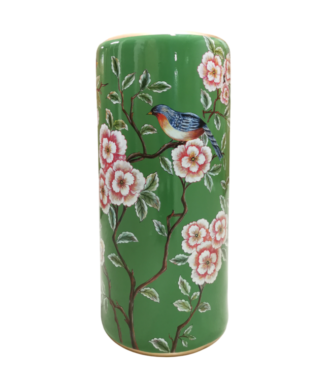 Keramische Parapluhouder Vaas Groen Vogels Handgemaakt - Berwyn D20xH45cm