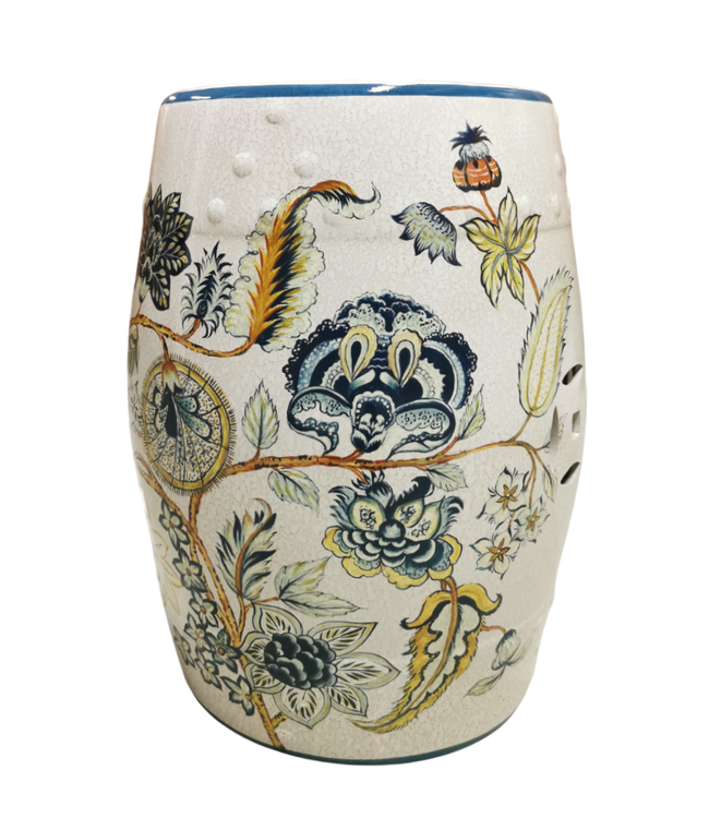 Taburete de Cerámica Botánico Vintage Hecho a Mano - Noud D30xAl45cm