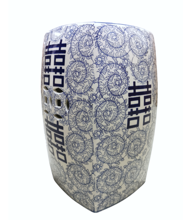 Tabouret Céramique Bleu Blanc Chinois Double Bonheur D33xH45cm