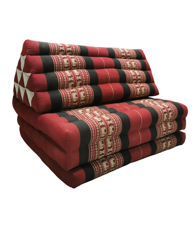 Thai Cushion Three-fold 80x190x7cm Triangle Cushion XXXL 8 Roll Seat Red Elephants