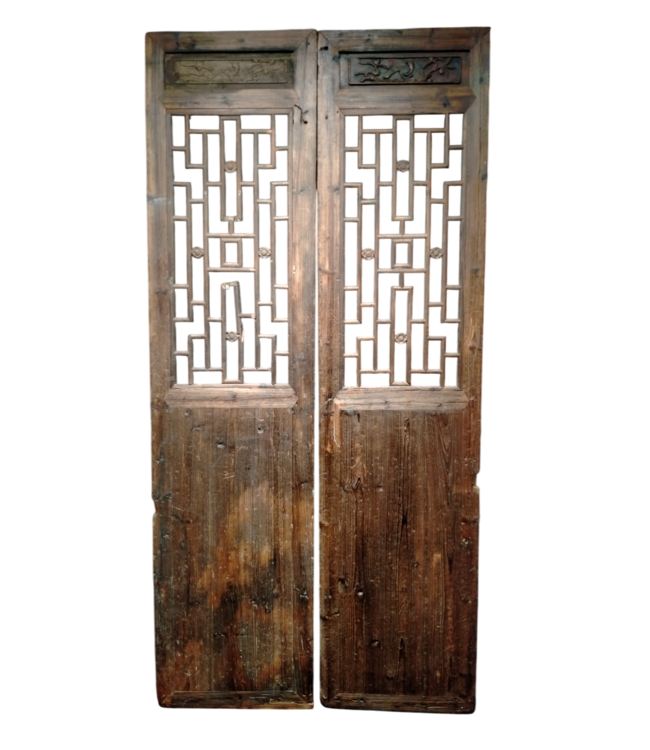 Antique Chinese Wooden Panel Set/2 B125xH257cm