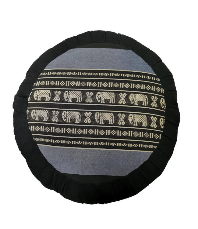 Thais Kussen Meditatie Zitkussen Rond Zafu D40xH17cm Zwart Olifanten
