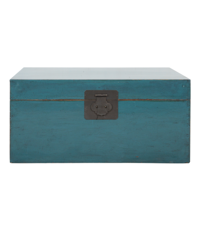 Malle Coffre de Rangement Chinois Ancien Bleu L95xP58xH43cm