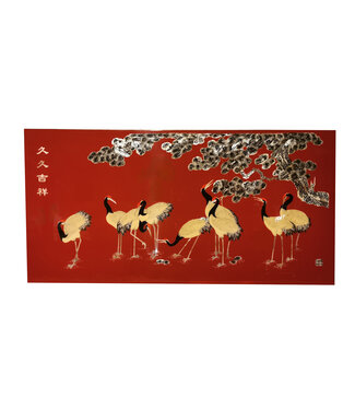 Fine Asianliving Lacquer Wall Art inlaid with Mother of Pearl Cranes Eternal Good Fortune W180xH90cm