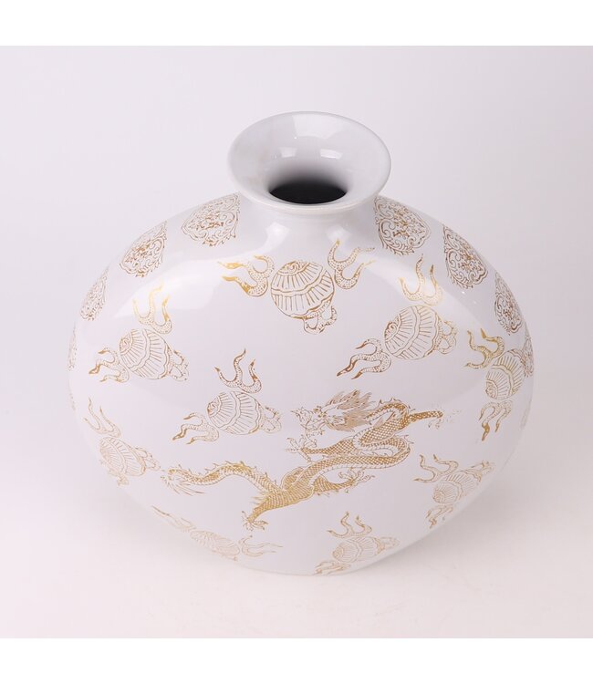 Chinese Vase White Dragon Hand-Painted W32xD12xH34cm