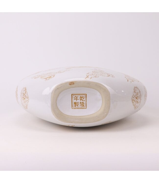 Jarrón Chino Porcelana Blanco Dragón Pintado a Mano An32xP12xAl34cm