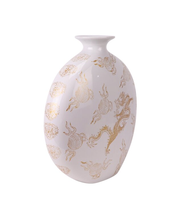 Chinese Vaas Porselein Wit Draak Handgeschilderd B32xD12xH34cm