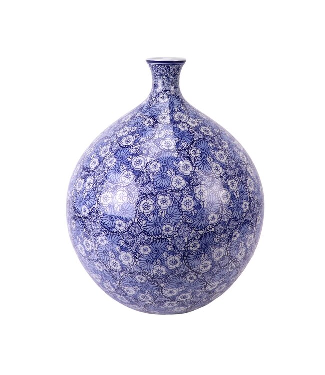 Vaso Cinese Porcellana Blu Fiori Dipinto a Mano D36xA44cm