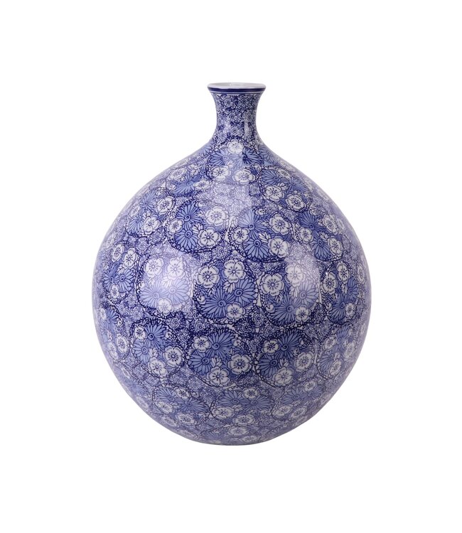 Vase Chinois Porcelaine Bleu Fleurs Peint à la Main D36xH44cm