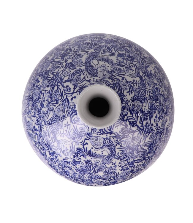 Chinese Vaas Porselein Blauw Wit Koi Vissen Handgeschilderd D36xH44cm