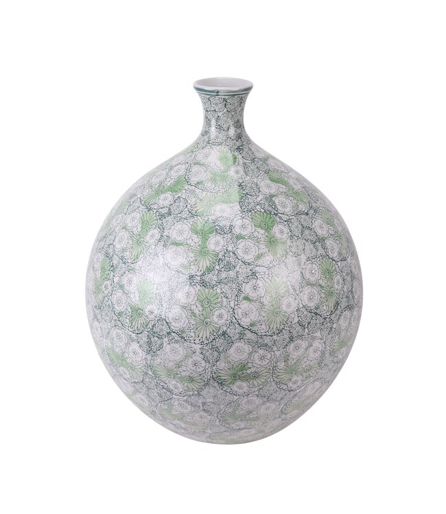 Chinese Vaas Porselein Groen Bloesems Handgeschilderd D36xH44cm