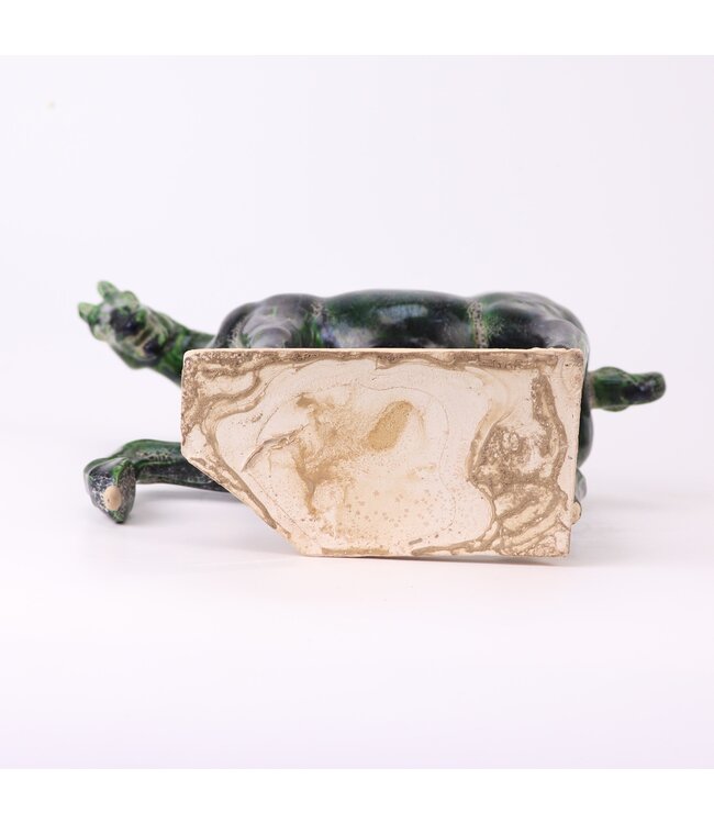 Cheval Chinois Dynastie Tang Céramique en Terre Cuite Verte Fait Main Ensemble/2 L41xP15xH41cm