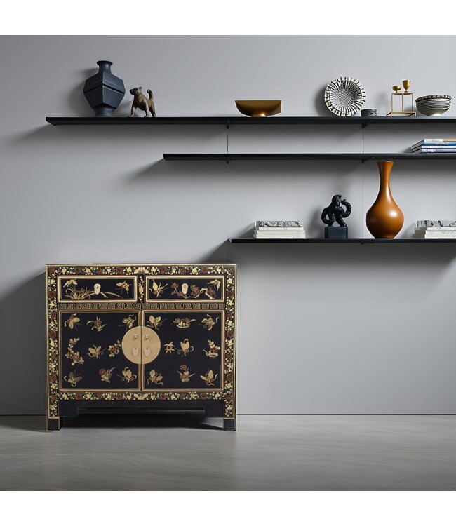 Chinese Kast Zwart Vlinders Handbeschilderd - Orientique Collectie B90xD40xH80cm