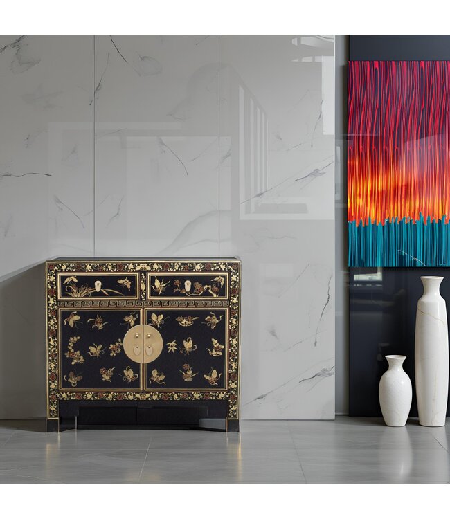 Chinese Cabinet Black Butterflies Hand-Painted - Orientique Collection W90xD40xH80cm