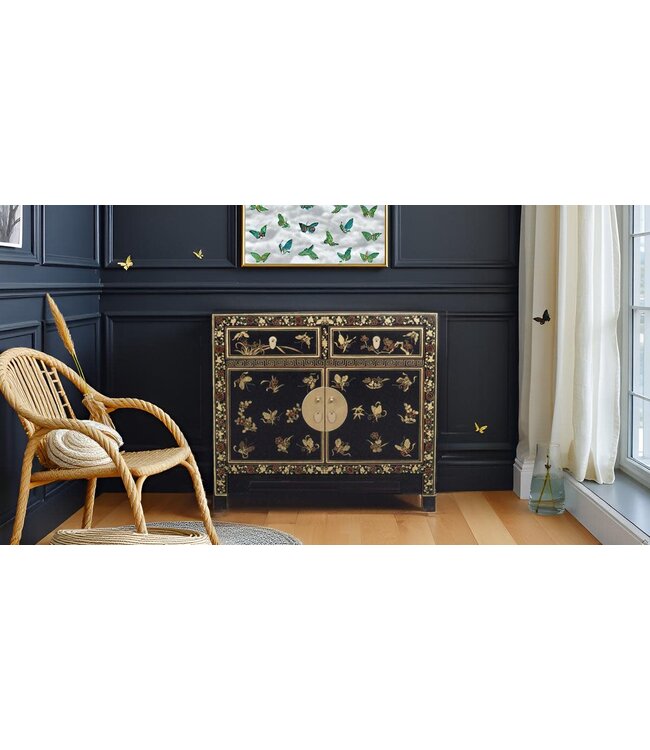 Armadio Cinese Nero Farfalle Dipinte A Mano - Orientique Collezione L90xP40xA80cm