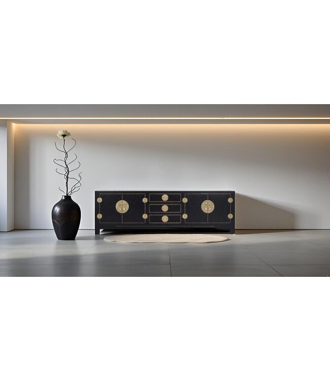 Meuble TV Chinois Onyx Noir - Orientique Collection L175xP47xH54cm