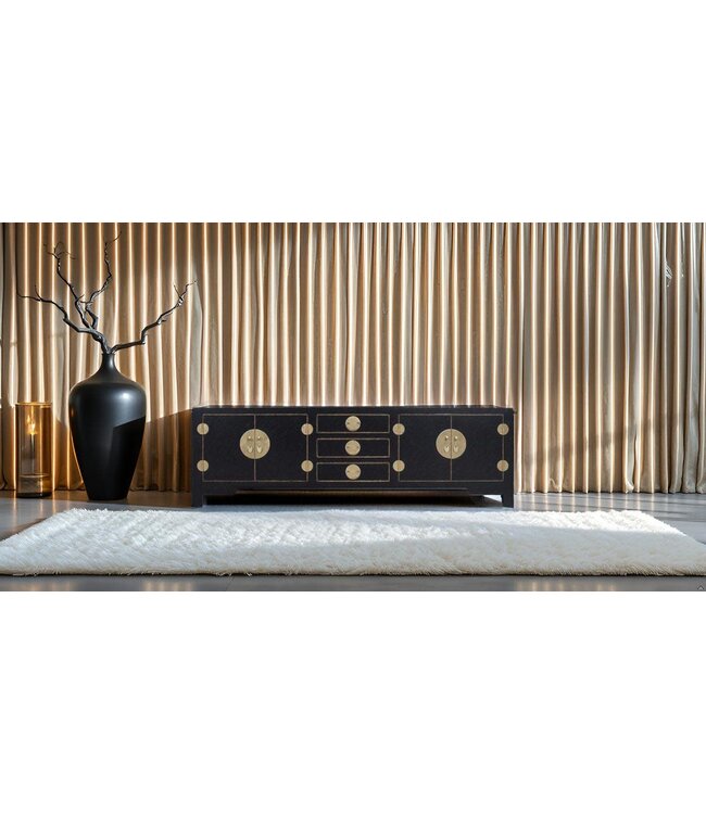 Meuble TV Chinois Onyx Noir - Orientique Collection L175xP47xH54cm