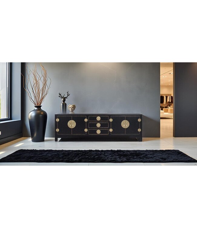 Meuble TV Chinois Onyx Noir - Orientique Collection L175xP47xH54cm