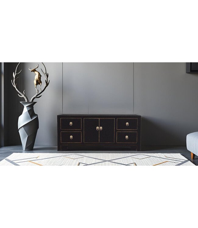 Meuble TV Chinois Onyx Noir - Orientique Collection L106xP45xH46cm