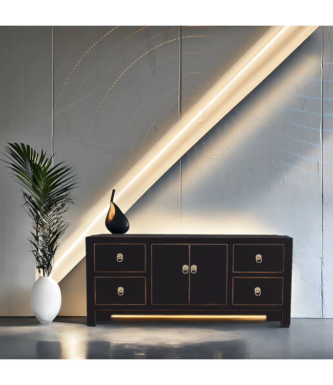 Meuble TV Chinois Onyx Noir - Orientique Collection L106xP45xH46cm