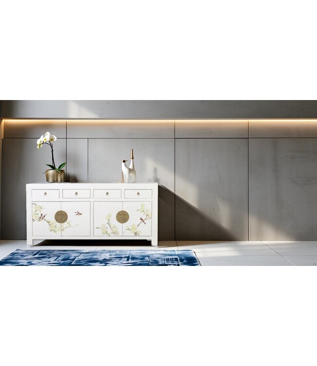 Chinesisches Sideboard Schnee Weiß Handgemalt B180xT40xH85cm