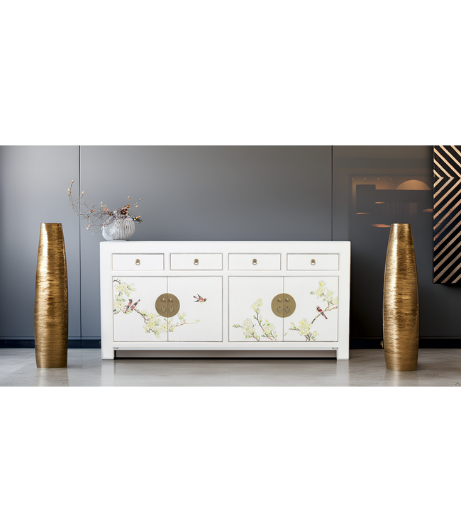 Credenza Cinese Bianca Neve Dipinto a Mano L180xP40xA85cm