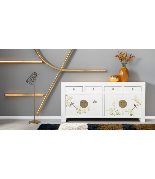 Chinesisches Sideboard Schnee Weiß Handgemalt B180xT40xH85cm
