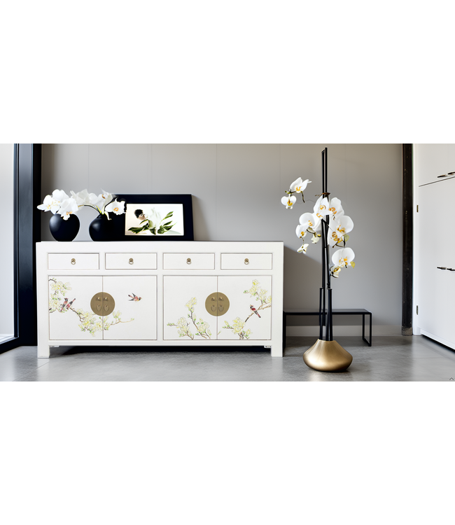 Buffet Chinois Blanc Neige Peinte à la Main L180xP40xH85cm