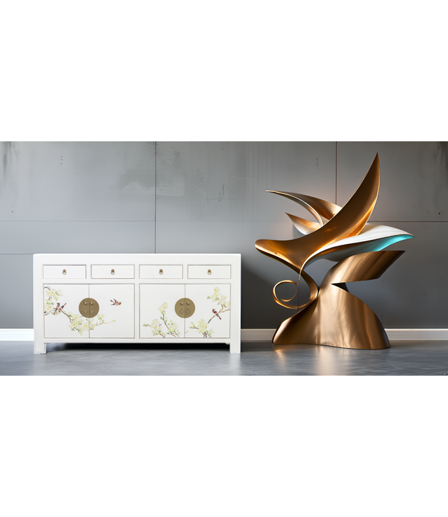 Credenza Cinese Bianca Neve Dipinto a Mano L180xP40xA85cm