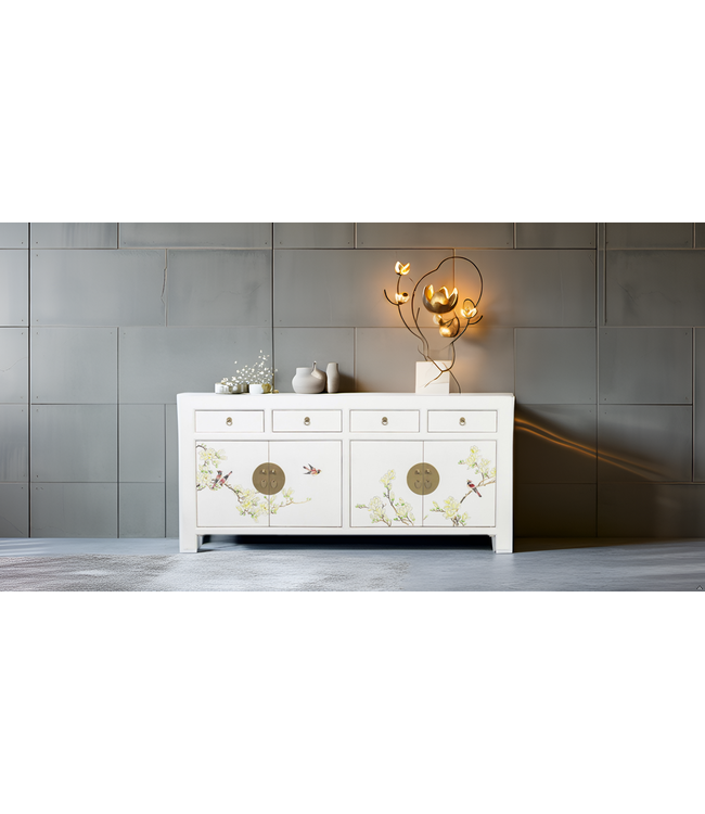 Credenza Cinese Bianca Neve Dipinto a Mano L180xP40xA85cm