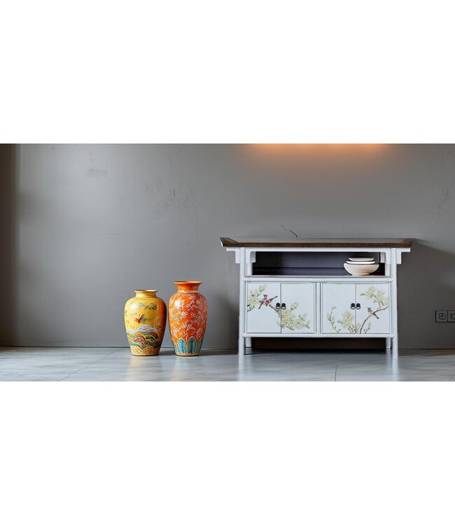 Chinese Sideboard White Tibetan Inspired Handpainted B143xD37xH87cm