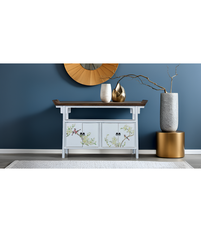 Chinese Sideboard White Tibetan Inspired Handpainted B143xD37xH87cm