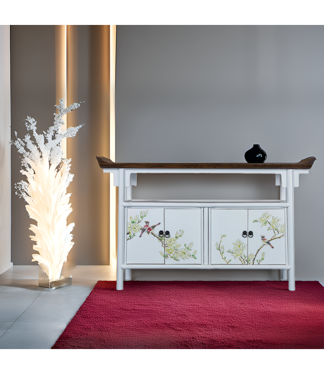 Chinesisches Sideboard Weiß Tibetisch Inspiriert Handgemalt B143xT37xH87cm